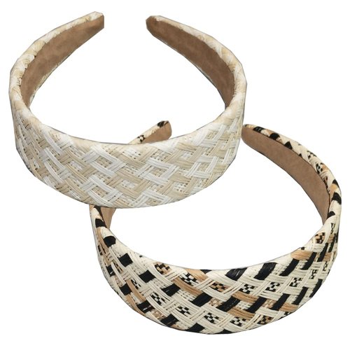 i-lan 2 Pack Simple Rattan Headbands, Comfy Black Beige Head Bands with 2 Inch Width, Boho Padded Hair Band Headwear Hoop for Girls, Ladies, Women Pairing with Outfits