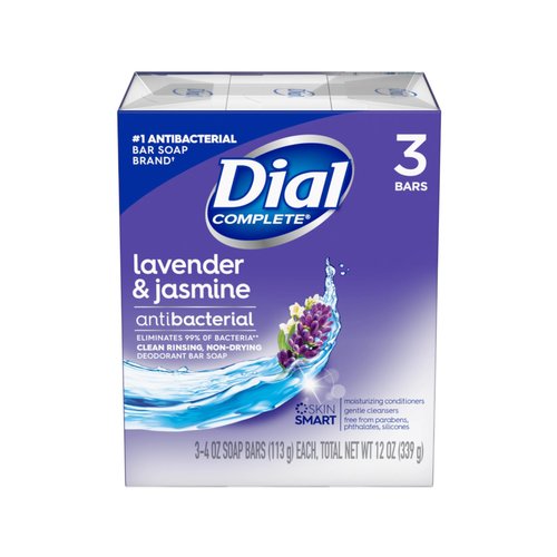 Dial Calm & Soothe Deodorant Bar Soap, Lavender & Jasmine Scent, 3 ct, 4 oz Each (Pack of 2)