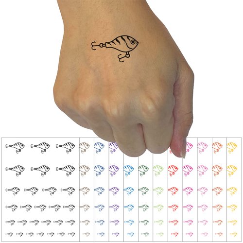 Fishing Lure Bait Temporary Tattoo Water Resistant Fake Body Art Set Collection - Black (One Sheet)