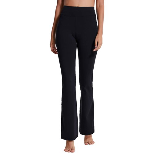 ChinFun Women's Performance Power Flex High Waist Bootleg Yoga Pants Inner Hidden Pocket 4 Way Stretch Bootcut Running Sweatpants Black Size M