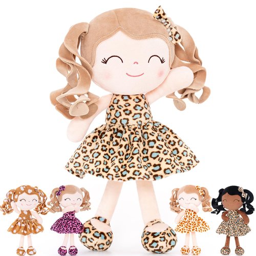 Gloveleya Baby Dolls Soft Snuggly First Baby Girl Gifts Plush Doll with Light Skin & Leopard Dress 12inches Animal Series