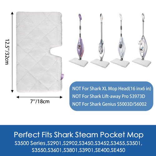 MXZONE Replacement Microfiber Steam Mop pad Cleaning Pads for Shark Steam Pocket Mop S3500 Series S3550 S3501 S3601 S3601D S3901 S3801 S3801CO(White) (S3501-White)