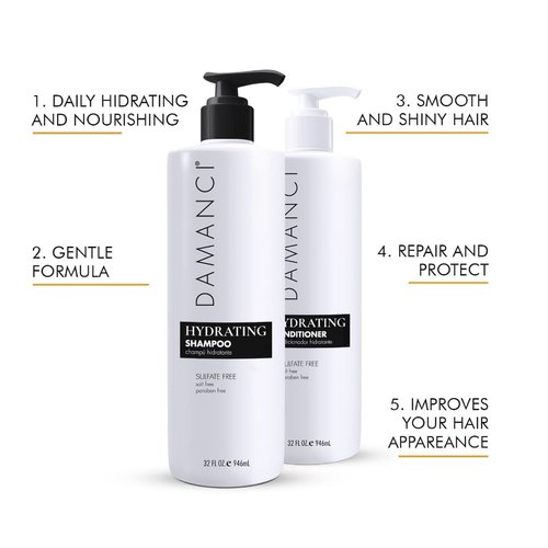 Damanci Hydrating Shampoo and Conditioner Duo, Sulfate Free Shampoo and Conditioner for Dry Hair, with Keratin and Collagen, Paraben and Salt Free, Travel Size (2.3 oz)