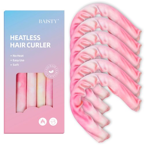 Baisty 6PCS Soft Heatless Hair Curlers to Sleep In, Heatless Curls Overnight, No Heat Curlers for Long Hair Medium Hair, Silk Heatless Hair Curler, Overnight Blowout Rods, Heatless Curling Rod(pink)