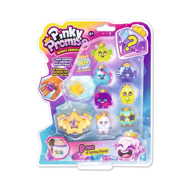 Pinky Promise Gemmy Friends Pretend Play Pack with 8 Surprise Characters — Create Your Own Princess Jewelry Toy — 80 Different Gems to Collect and Wear — Gift Kids and Girls for Ages 4, 5, 6, or 7