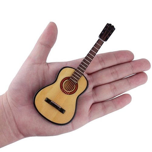 Dselvgvu Wooden Miniature Guitar with Stand and Case Mini Musical Instrument Miniature Dollhouse Model Home Decoration Ornament (5.91"x2.17"x0.74").