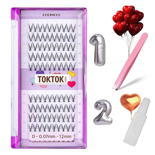 [SET] CORINGCO Check type False Eyelashes Extension Kit +Glue+Tweezer Beginner Self Adhesive Individual Partial Korean Makeup (Check 12mm)