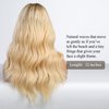 HAIRCUBE Long Wave Blonde Wigs With Bangs,Ombre Blonde Curly Wigs for Women Heat Resistant Synthetic Wigs