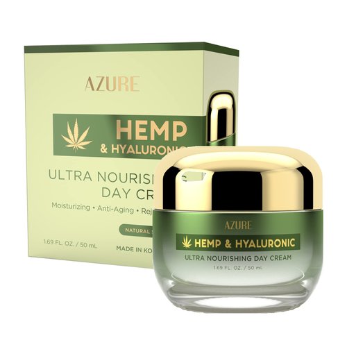 AZURE Hemp & Hyaluronic Acid Day Cream - Rejuvenating Anti Aging Face Moisturizer - Restores Dehydrated Skin - 50mL / 1.69 fl.oz.