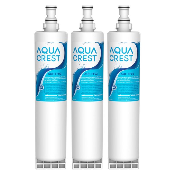 AQUA CREST AQF-FF02 Replacement for Whirlpool® 4396508 Refrigerator Water Filter, EDR5RXD1, 4396510, NLC240V, Filter 5, 46-9010 (Pack of 3)