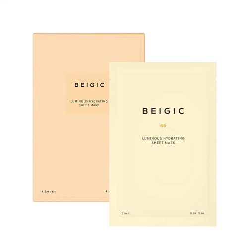BEIGIC Luminous Hydrating Sheet Mask - Korean Vegan Skincare w/Peptides, Vitamin C & Niacinamide - Glass Skin Moisturizing Firming Face Mask Pack (4ea, 0.84 fl oz)