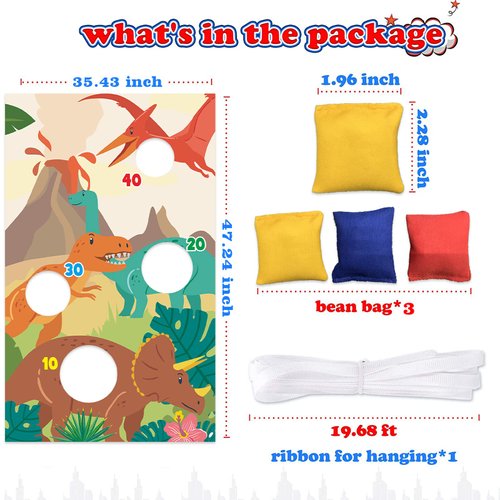 Tyrannosaurus Rex T-REX Tanystropheus Triceratops Pterodactylus Dinosaur Toss Games Banner Backdrop Volcano Tropical Dino Theme Decor Decorations for Safari Wild One Birthday Party Supplies Favors