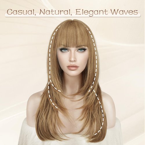 SOFEIYAN Long Blonde Wigs for Women Layered Synthetic Hair Wig With Bangs Natural Wave Wig Synthetic Heat Resistant Full Wigs for Halloween Daily Party, Ash Blonde