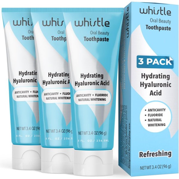 TWB Whistle Hyaluronic Acid Cavity Protection Toothpaste with Flouride (Pack of 3) - Whitening Formula Natural Toothpaste Mint Flavor for Sensitive Teeth - Dentist Recommended for Adults & Kids 3.4oz