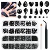 qiipii 4080Pcs Black Nail Rhinestones Crystal Flatback Jet Black Rhinestones Round Beads Glass Gems Stones Nail Art Gems Diamonds jewels Multi Shapes Sizes Nail Charms for Nails Eyes Makeup DIY Crafts