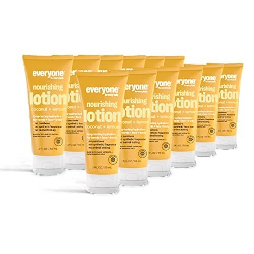 Everyone Nourishing Hand and Body Lotion, Travel Size, 2 Ounce (Pack of 12), Coconut and Lemon, Plant-Based Lotion with Pure Essential Oils, Coconut Oil, Aloe Vera and Vitamin E