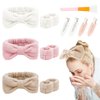 Semato 14 Piece Spa Headband for Washing Face with Wristband and Hair Clips Face Mask Brush Sleepover Party Supplies for Girls Towel Headband (White, khaki, Pink)