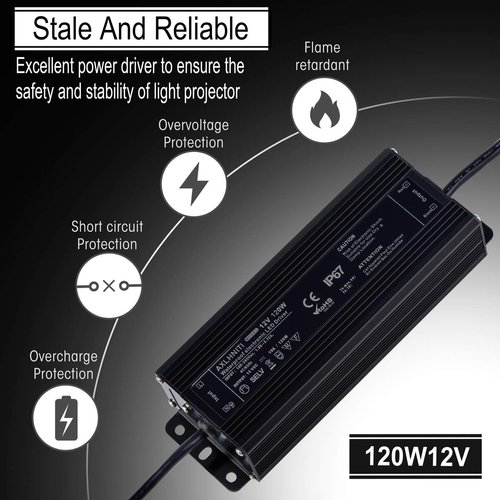 LED Driver 120W 12V DC Low Voltage Output, Waterproof IP67 LED Power Supply,LED Transformer with 3-Prong Plug 3.3 Feet Cable for LED Light, Computer Project, Outdoor Light