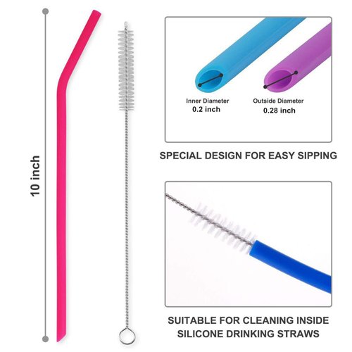 8 Pack - Reusable Regular Size Silicone Drinking Straws with 1 Cleaning Brushes, tifanso Extra long Flexible Coffee Drinking Standard Size Straws for 20oz and 30oz Tumblers and Mason Jars