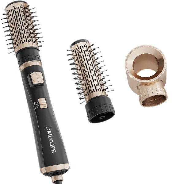 DAILYLIFE 3-in-1 Blow Dryer Brush, Ionic Rotating Hot Air Spin Brush Set with Volumizing Oval and Round Brushes, 3 Temperature Settings for Smooth, Frizz-Free Styling