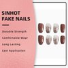 SINHOT Coffin Press on Nails Medium Ballerina Fake Nails Glossy Glue on Nails Brown Gradient Acrylic Nails with Brown Glitter False Nails Designs 24 pcs