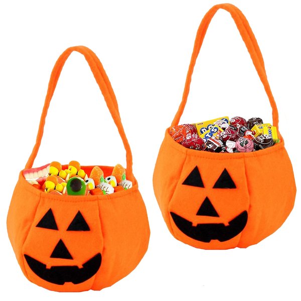 Yomiie 2PCS Halloween Trick or Treat Bucket Bag Halloween Pumpkin Bags Non-Woven Candy Gift Bag Holder for Halloween Party Favors
