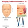 Makeup Practice Face, Liflikee Makeup Mannequin Face with Makeup Practice Face Board,Silicone Full Face Practice Eyelash Eye Shadow, for Emerging Makeup Artist, Girl's Gift, Reusable makeup Face(C01)