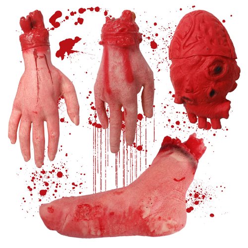 Vedozo Halloween Bloody Body Part, 4 PCS Horror Severed Hand Feet Fake Heart Scary Broken Parts Haunted House Pranks PropVampire Zombie Party Decorations By Giveme5