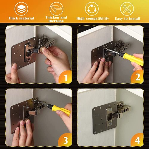 BSBMIEQM Cabinet Hinges Repair Plate,Stainless Steel Hinge Repair Brackets Kit,Kitchen Cupboard Door Hinge Repair Plate Kit Includes Fixing Screws,Protect Wooden Kitchen Cabinet Door,Furniture(2 PCS)…