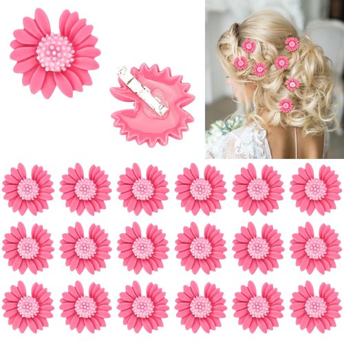 Ahoney 20Pcs Flower Daisy Hair Clip Cute 1" Pink Hair Flowers Clips for Hair Decorations for Women Girls Mini Hair Pins Strong Hold Hair Barrettes Beach Bridesmaid Accessories (Pink)