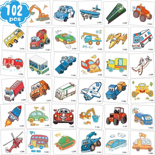 Car Temporary Tattoos for Kids Party Supplies, Temp Tattoo Stickers for Kids Girls Boys Birthday Party Favors Activities