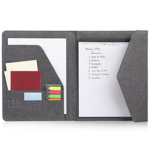 Paper Junkie Professional Legal Notepad Portfolio, Grey Folio Notebook for Office, Business, Work, Pad Holder Folder Organizer for Documents (12.5x10)