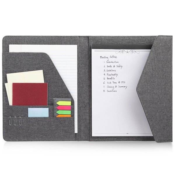 Paper Junkie Professional Legal Notepad Portfolio, Grey Folio Notebook for Office, Business, Work, Pad Holder Folder Organizer for Documents (12.5x10)