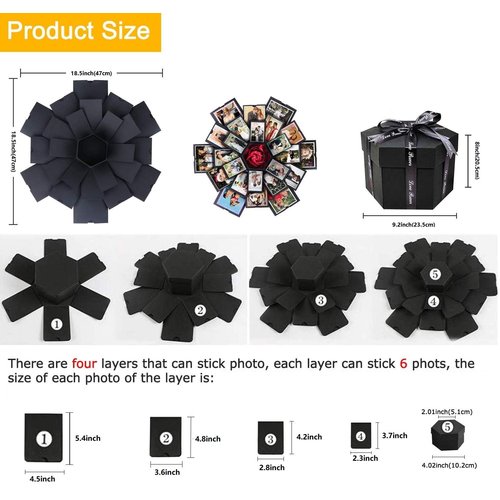 Explosion Box 6 Faces Creative Gift Box,Love Memory DIY Handmade Photo Album Scrapbook, Surprise Birthday Gift, Wedding or Valentine's Day