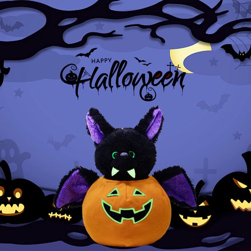 My OLi Plush Pumpkins Stuffed Bat Plush Toy Pumpkins with Removable Bat Glow in The Dark Toy Gifts for Kids Baby Toddler