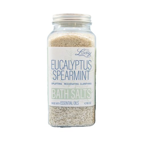 Bath Salts for Women, Relaxing Sea Salt Bath Soak with Moisturizing Almond Oil and Essential Oils, Made in The USA by Luxiny, 16 oz. (Eucalyptus Spearmint)
