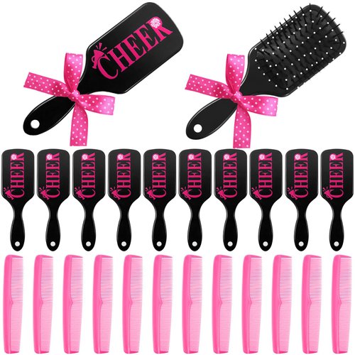 SiliFine 24 Pcs Cheer Hair Brush Wet Detangling Cheer Brush and Comb Set with Polka Dots Cheer Pa...