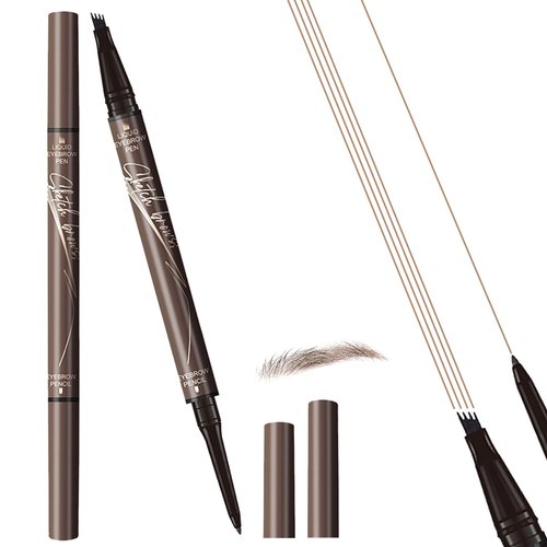 Kpeuuef Microblading Eyebrow Pen -2-in-1 Magical Eyebrow Pencil Dual-Ended Eye Brow Pencils with 4 Fork Tip Brown Liquid Eyebrow Pen for Women Natural Hair-Like Brows Chestnut