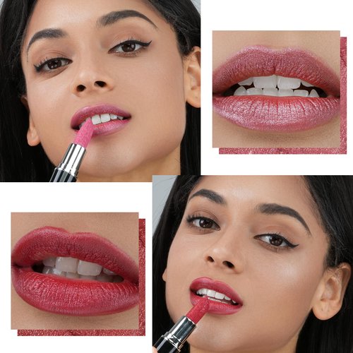 Anglicolor 2pcs Glitter Lipstick High Impact Lipcolor,Pink and Red Lipstick Moisturizing Creamy Formula,Metallic Lipstick For Women For Vegan & Cruelty-Free,Full-Coverage Lip Color