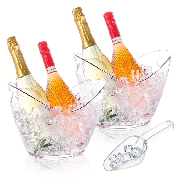 Ice Bucket for Parties 2 Pcs 4 Liter Beverage Tub Ice Tub Wine Beer Drink Buckets for Parties Mimosa Bar Clear Plastic Champagne Acrylic Ice Bucket with Scoop for Cocktail Beer Bottle
