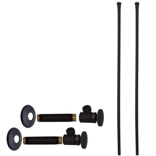 Westbrass D103KBN-62 1/2" IPS x 3/8" OD x 20" Bullnose Dual Faucet Riser Supply Line Kit with Round Handle Angle Shut Off Valves, Matte Black