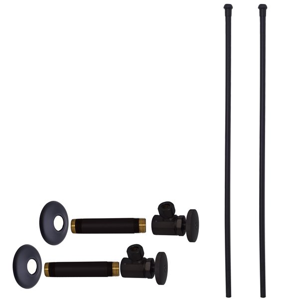 Westbrass D103KBN-62 1/2" IPS x 3/8" OD x 20" Bullnose Dual Faucet Riser Supply Line Kit with Round Handle Angle Shut Off Valves, Matte Black