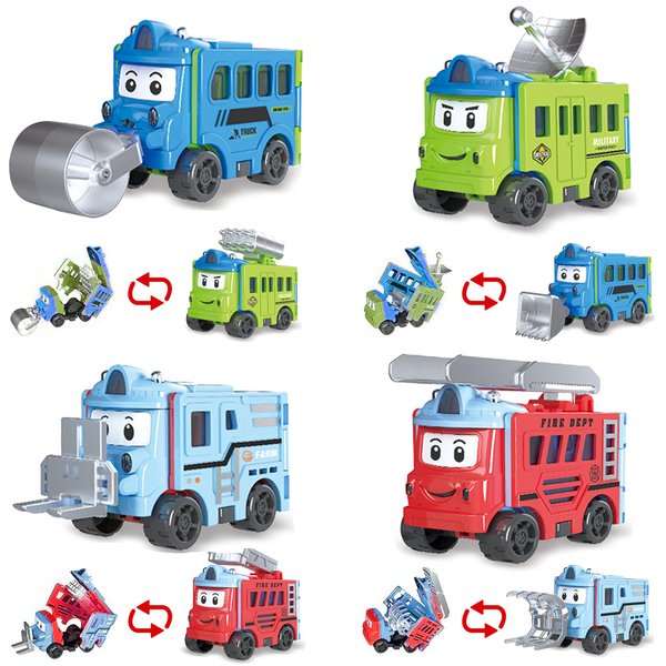 SMZHBF Flip Racers Transformable Cars 4 Pcs Cars for Kids Ages 3-5 Funny Toy Vehicle for Toddlers Pull Back Trucks Cute Christmas Birthday Gifts for 3+ Year Old Boy Girl