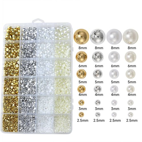 Pearls for Crafting 8000 Pcs Flat Back Nail Pearls 6 Color Half Round Flatback Pearl Beads for Embellishment Face Shoes Small Pearls for DIY Jewelry Phone Nail Charms Making Gold Silver White