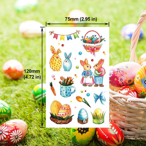 VIWIEU Glitter Easter Bunny Temporary Tattoos for Kids Easter Eggs Flower Decoration Stickers Happy Easter Basket Stuffers 12 Sheets, Children Rabbit Birthday Party Favors Class Rewards