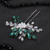 Teyglen Flower Bridal Hair Pin Crystal Flower Wedding Hair Piece Handmade Green Rhinestone Pearl Beads Hair Pins Clips Vinatge Headpiece Floral Hair Accessories for Women Bride Girls