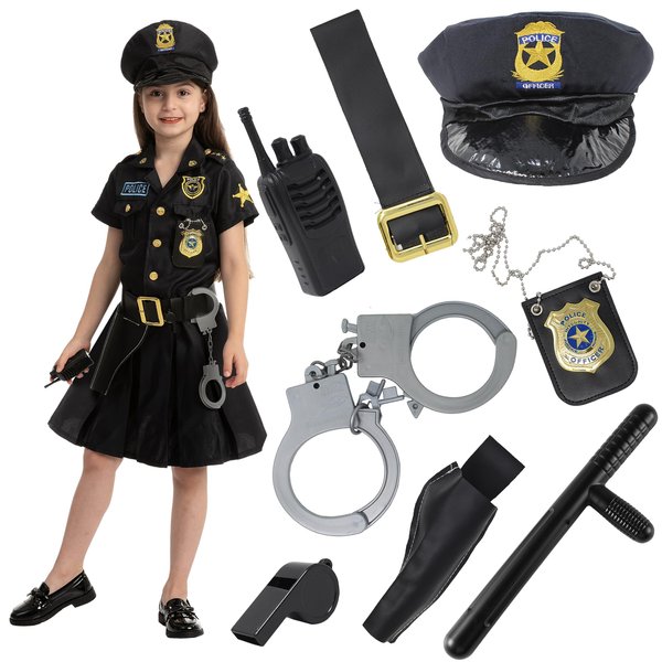 Spooktacular Creations Police Officer Girl Cop Costume Outfit Set for Halloween Dress Up Party, Role-playing, Carnival Cosplay, Themed Parties (Medium (8-10 yr))