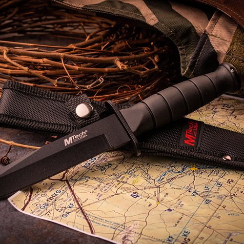 MTech USA MT-113 Rescue Team Fixed Blade Survival Knife, Black Straight Edge Tanto Blade, Black Handle, 10-1/2-Inch Overall