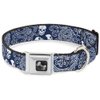 Dog Collar Seatbelt Buckle Bandana Skulls Royal White 13 to 18 Inches 1.5 Inch Wide