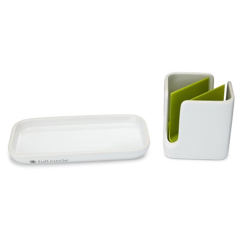 Full Circle Stash Ceramic Sink Caddy and Organizer, Green and White